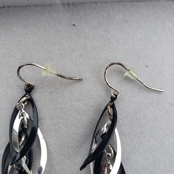 50. Black and Silver Dangle Earrings - Picture 6 of 6